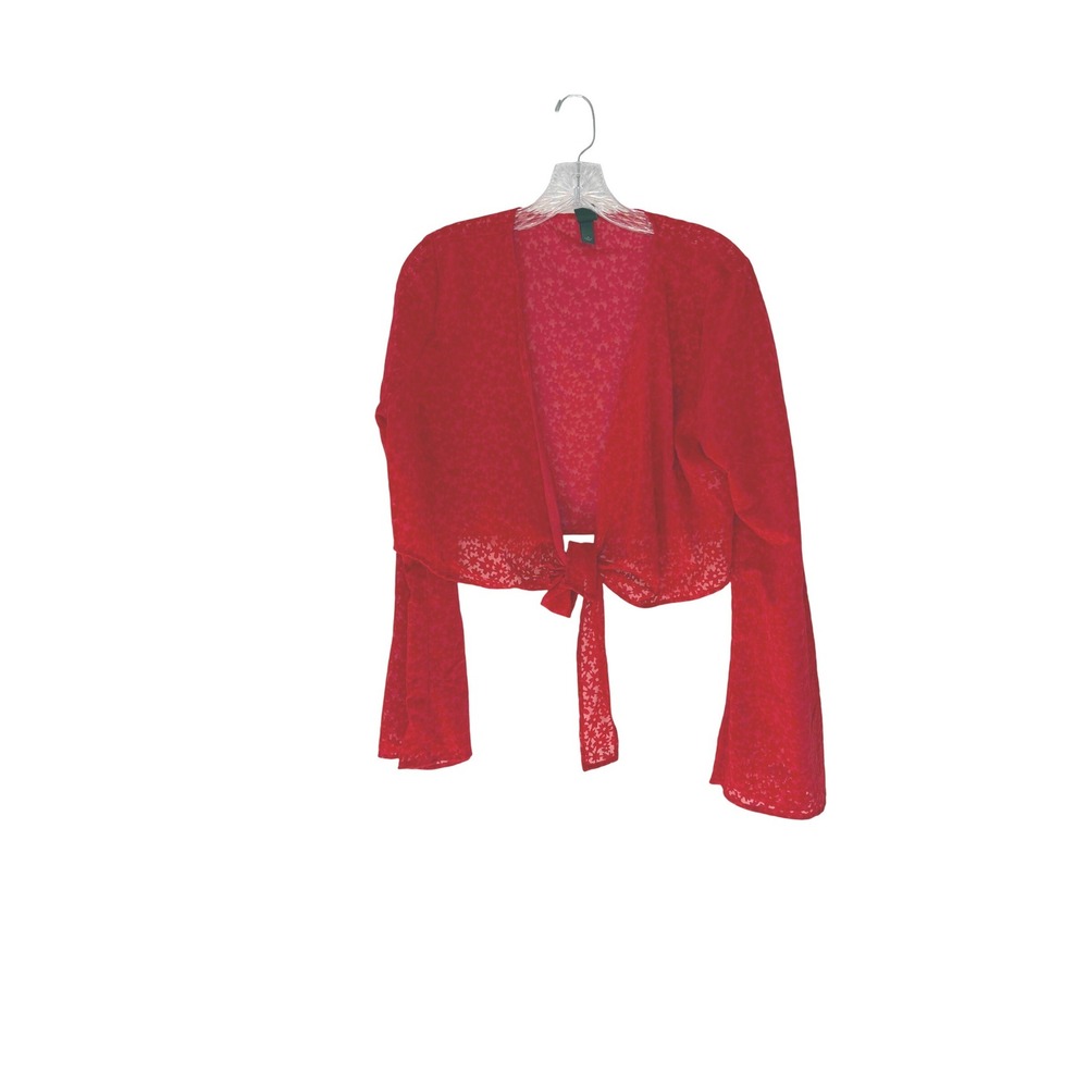 Wild Fable Blouse Red Romantic Velvet Burnout Valentines Floral Front Tie Medium